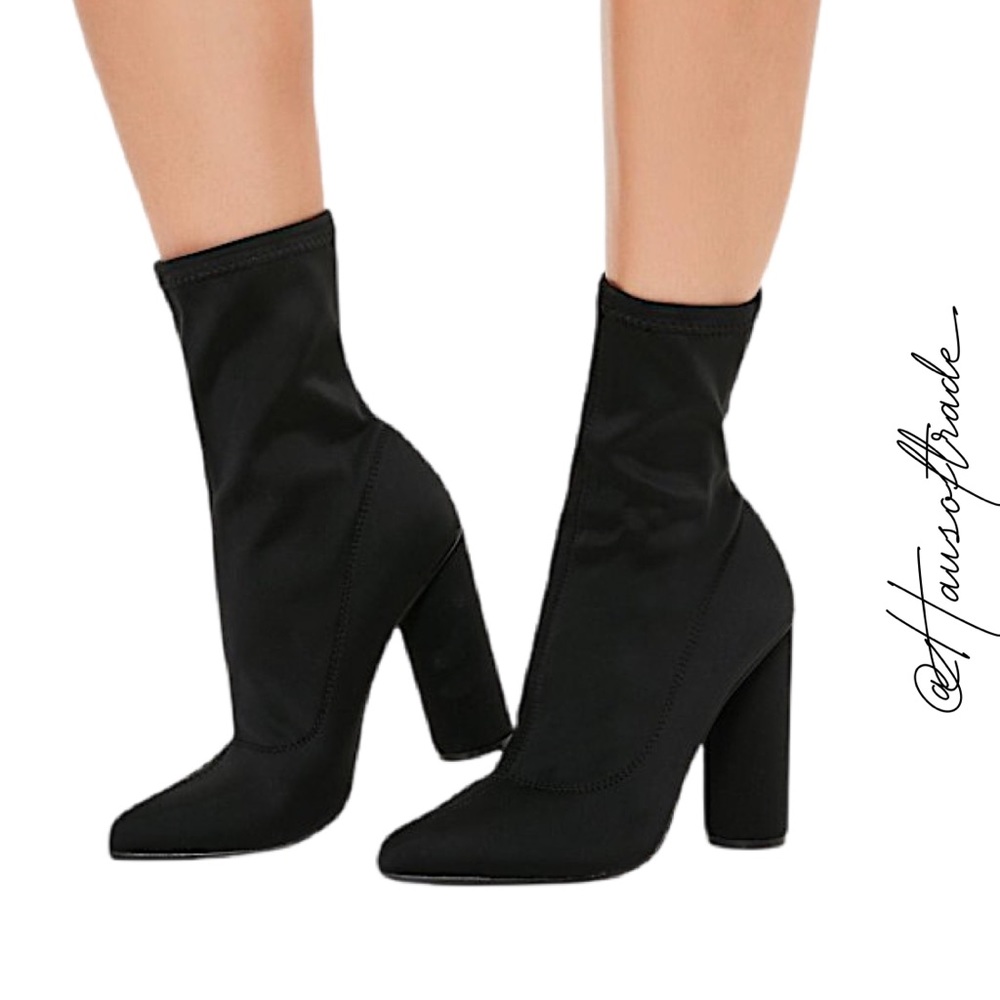 NEW ENVY UK Black Lycra Sock Cylindrical Heel Boot